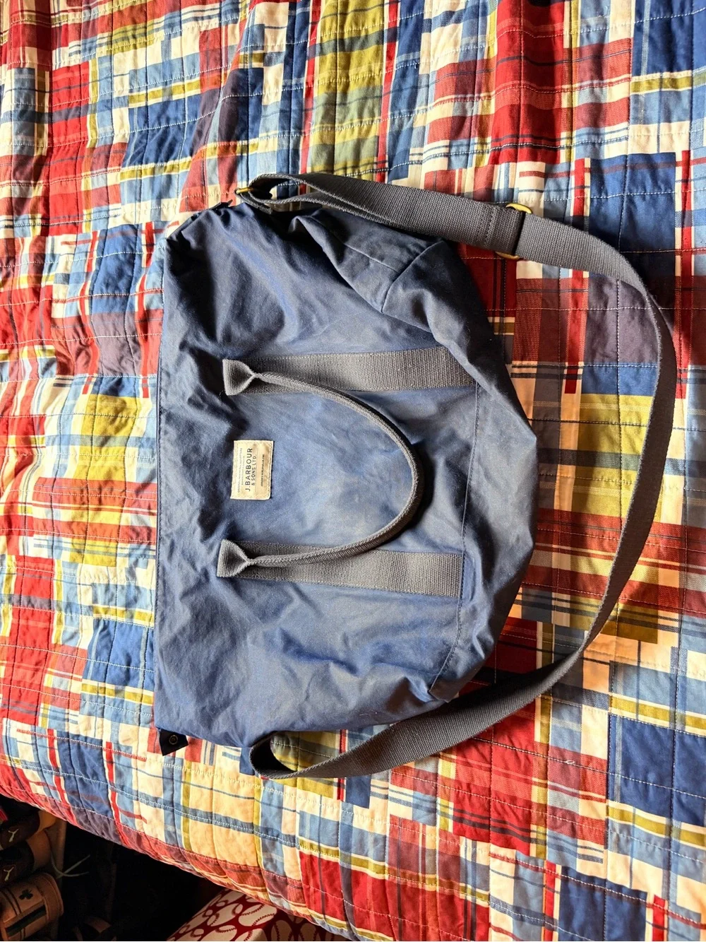Barbour Navy Tartan Lined Tote Shoulder Carryall Bag